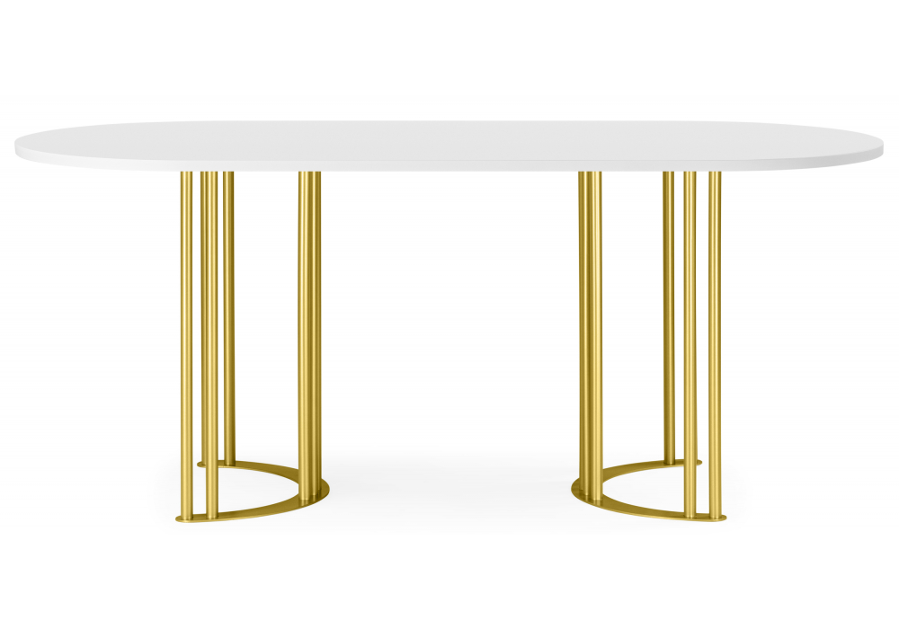 Деревянный стол Хьюго О 160 х 90 белая шагрень пленка / золотые ноги