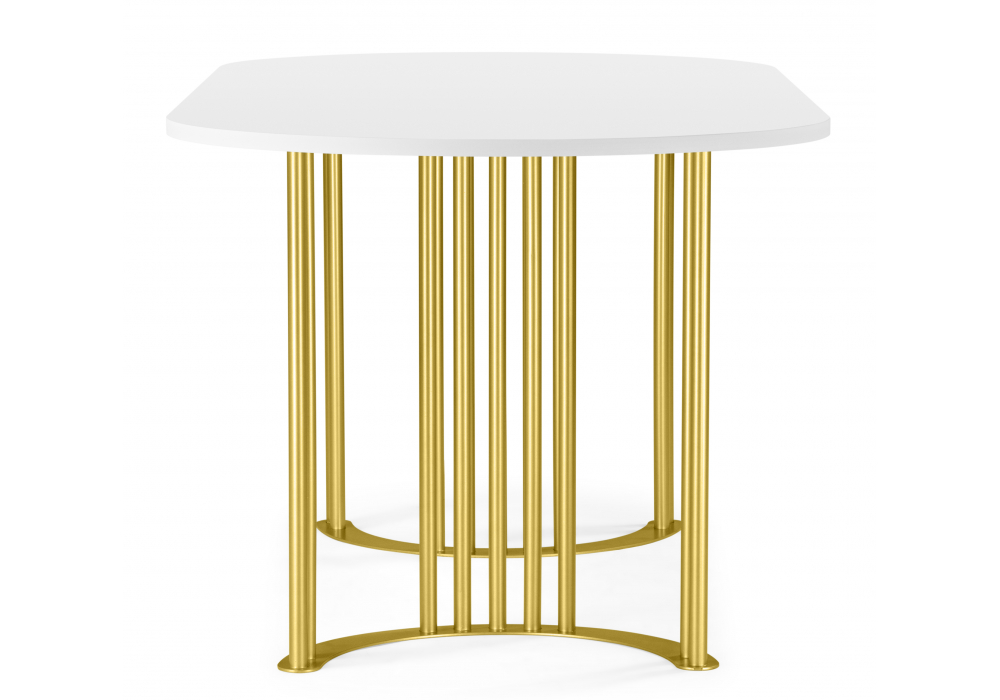 Деревянный стол Хьюго О 160 х 90 белая шагрень пленка / золотые ноги