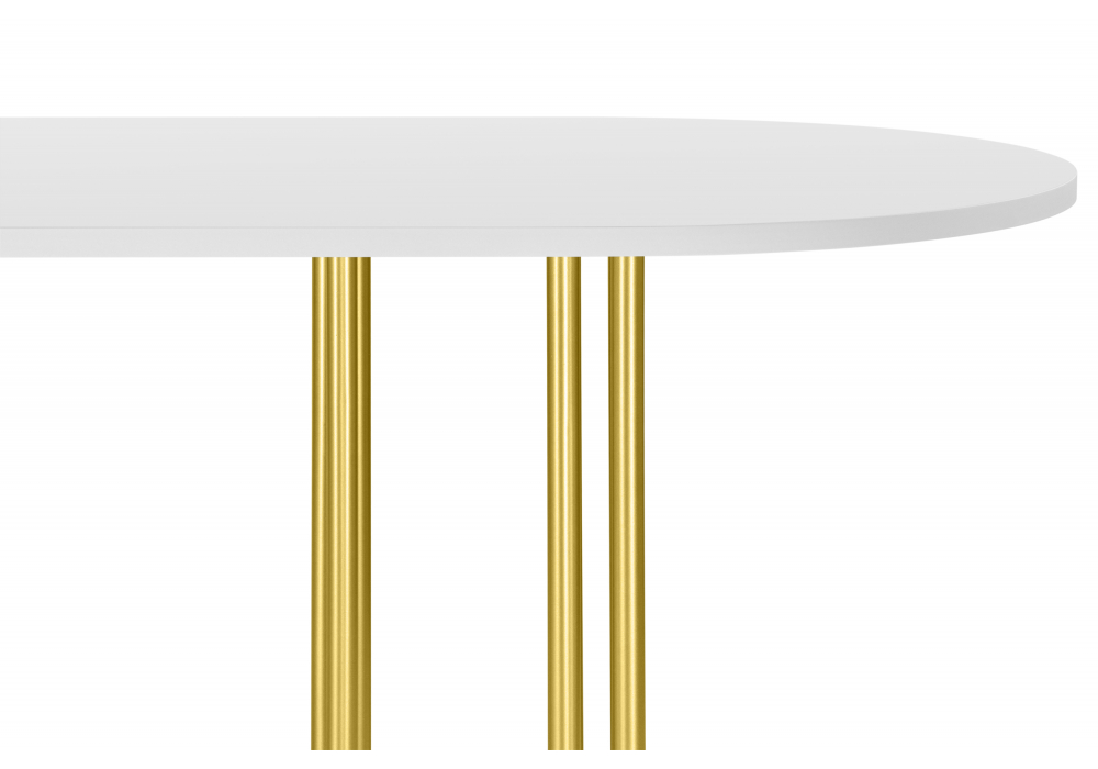 Деревянный стол Хьюго О 180 х 90 белая шагрень пленка / золотые ноги
