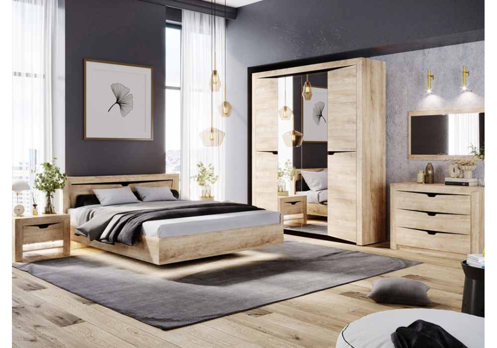 Двуспальная кровать Магантия 160х200 с ПМ парящая дуб баррик