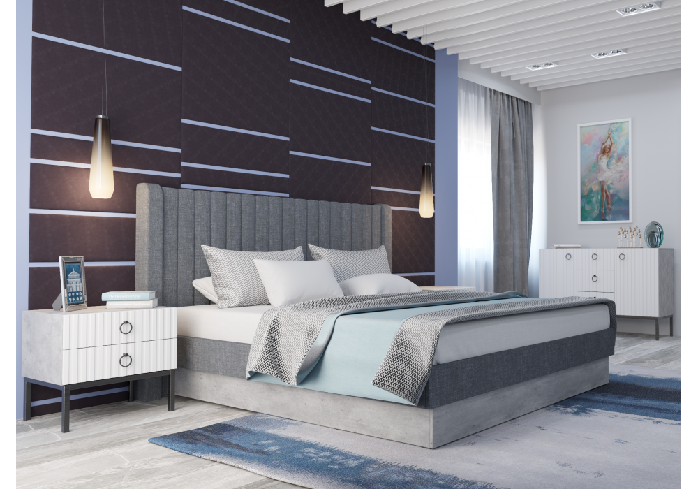 Двуспальная кровать Tulip с ПМ 160х200 метрополитан грей / белая матовая
