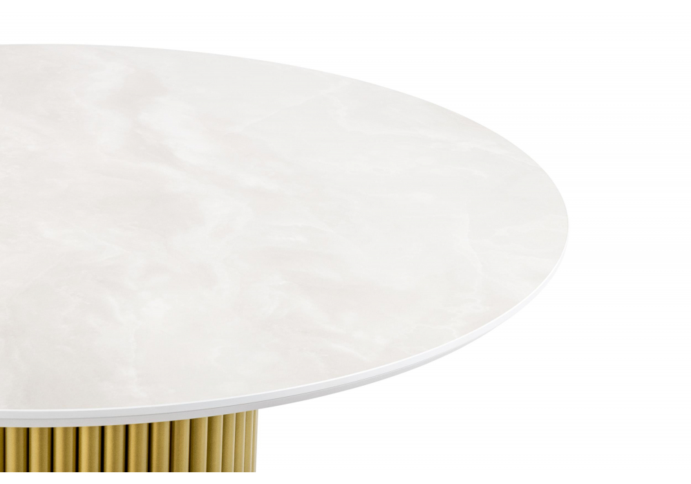 Керамический стол Барел 110 onyx bianco soft satin / золотой