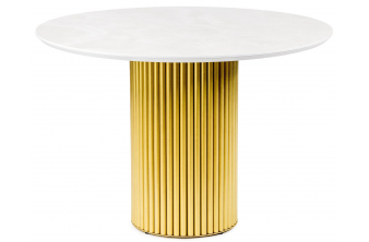 Керамический стол Барел 110 onyx bianco soft satin / золотой
