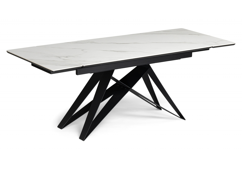 Керамический стол Блэкберн 160(220)х89 белый мрамор snow white / черный