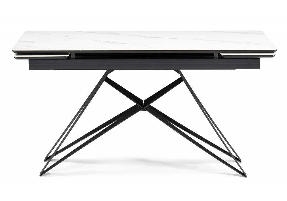 Керамический стол Блэкберн 160(220)х89 белый мрамор snow white / черный