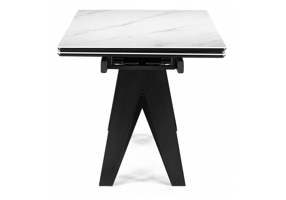 Керамический стол Блэкберн 160(220)х89 белый мрамор snow white / черный