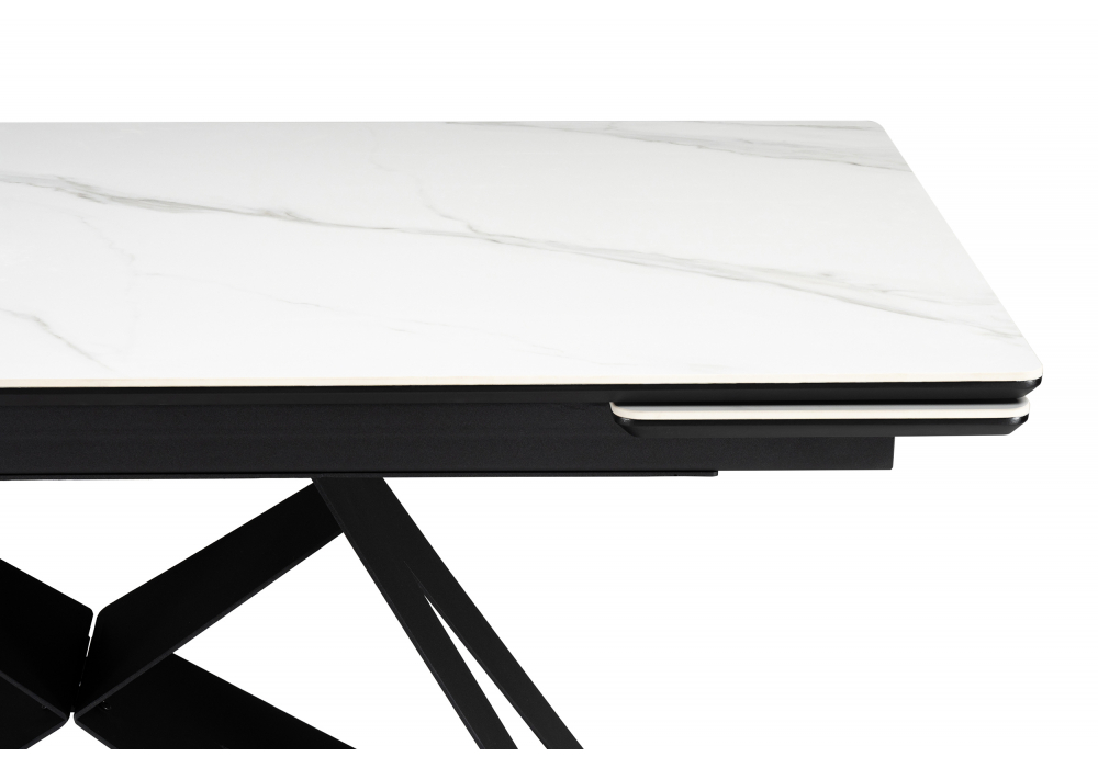 Керамический стол Блэкберн 160(220)х89 белый мрамор snow white / черный