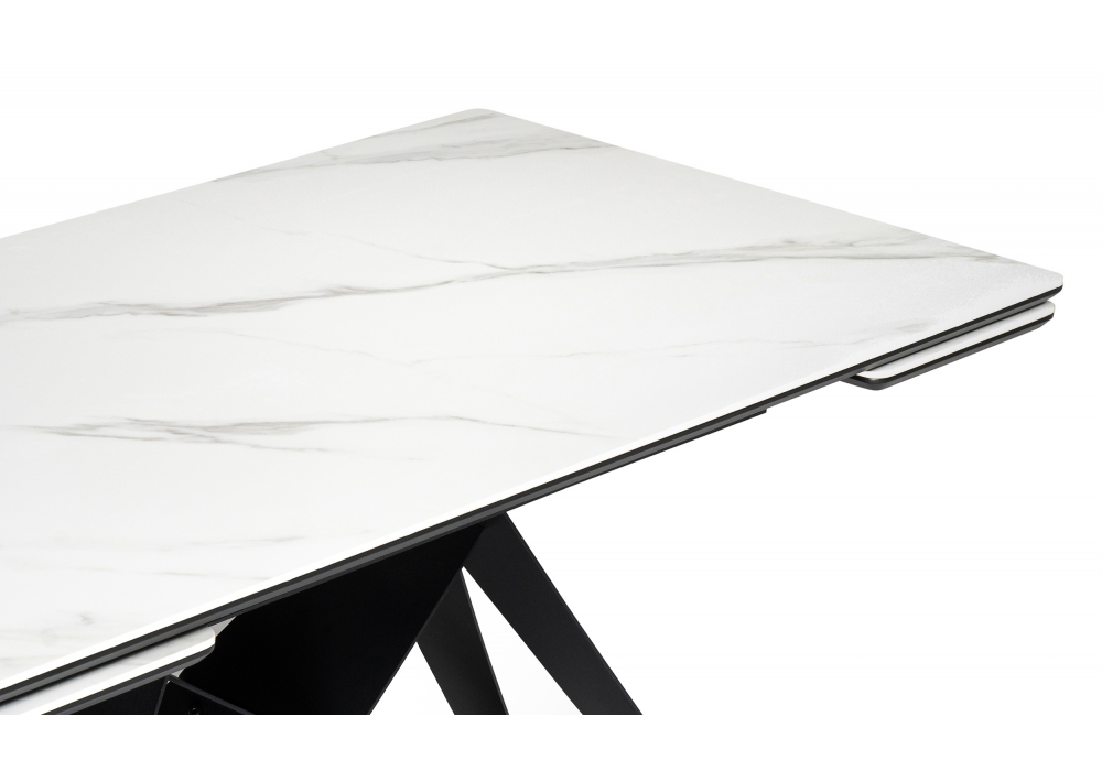 Керамический стол Блэкберн 160(220)х89 белый мрамор snow white / черный