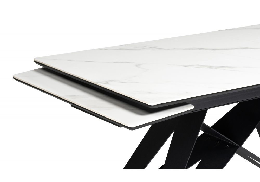 Керамический стол Блэкберн 160(220)х89 белый мрамор snow white / черный