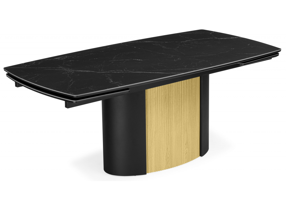 Керамический стол Бовер 180(220)x90 черный мрамор / черный / дуб натуральный