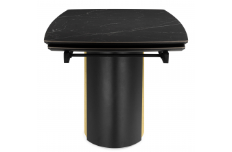 Керамический стол Симмонс 180(260)x90 statuario titan gloss / черный / орех дуб монтана