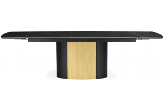 Керамический стол Симмонс 180(260)x90 statuario titan gloss / черный / орех дуб монтана