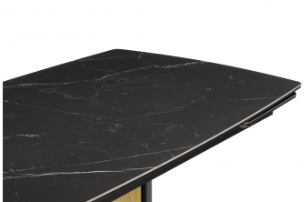 Керамический стол Симмонс 180(260)x90 statuario titan gloss / черный / орех дуб монтана