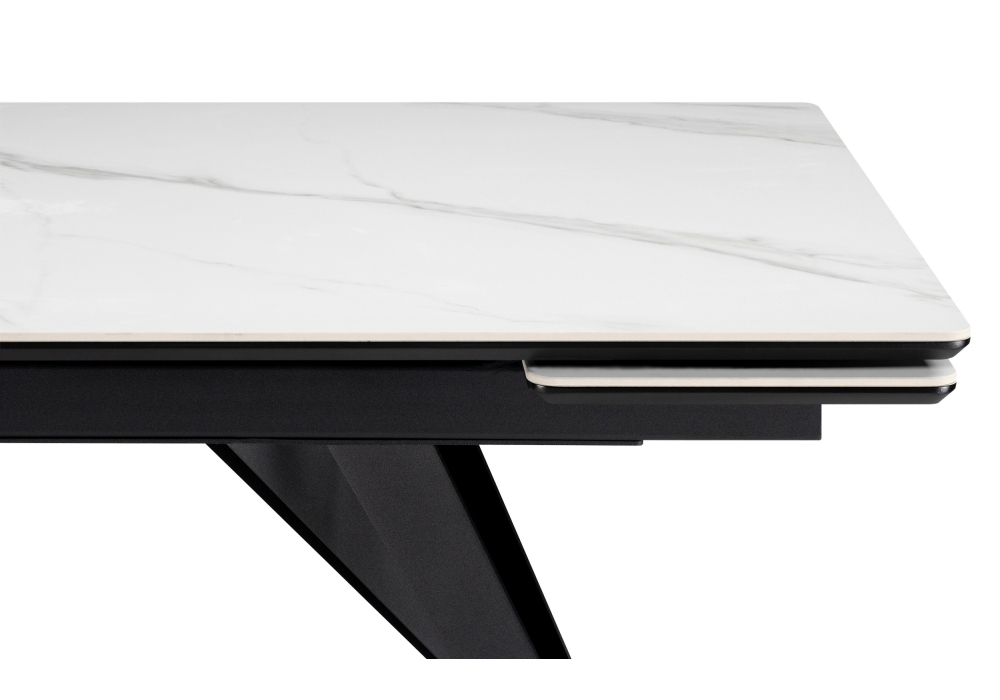 Керамический стол Дарвин 140(200)х80 белый мрамор snow white / черный