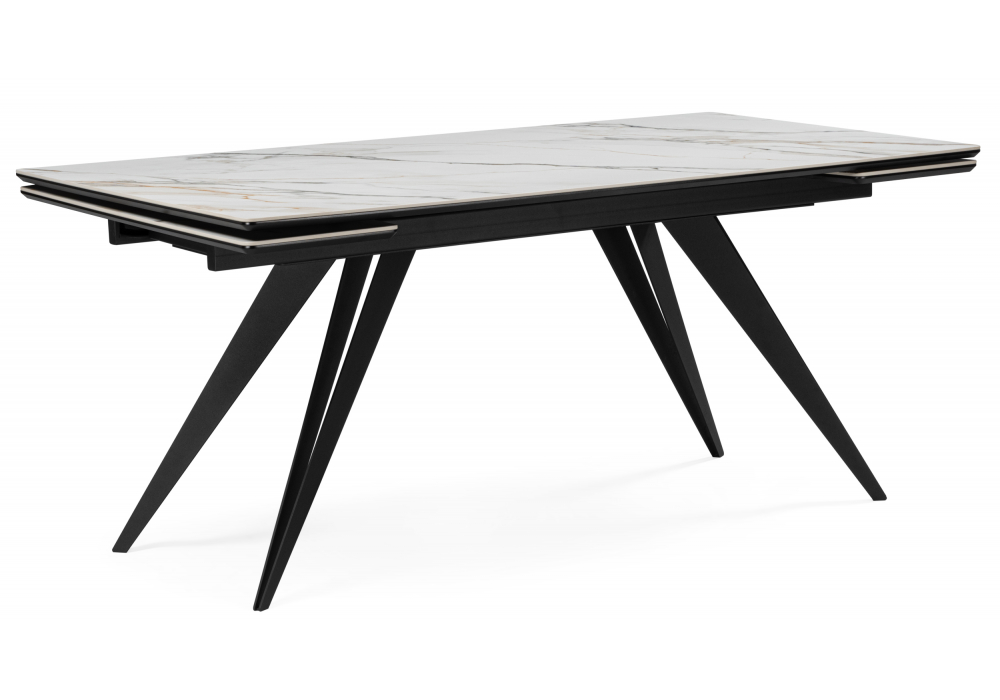 Керамический стол Дарвин 160(220)х89 белый с прожилками gilt white / черный