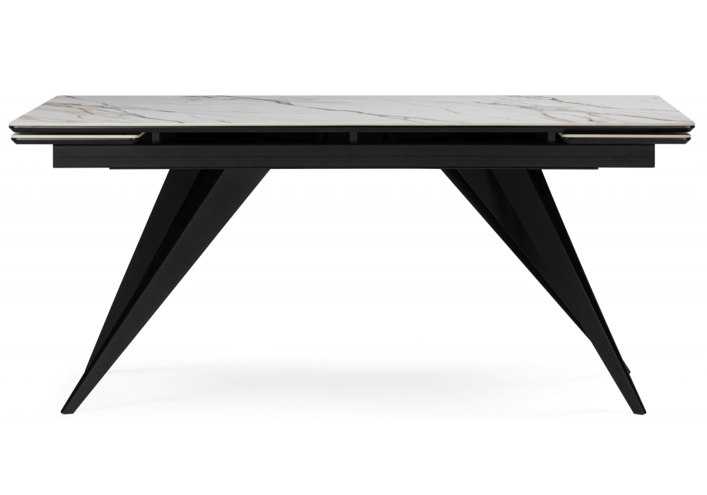 Керамический стол Дарвин 160(220)х89 белый с прожилками gilt white / черный