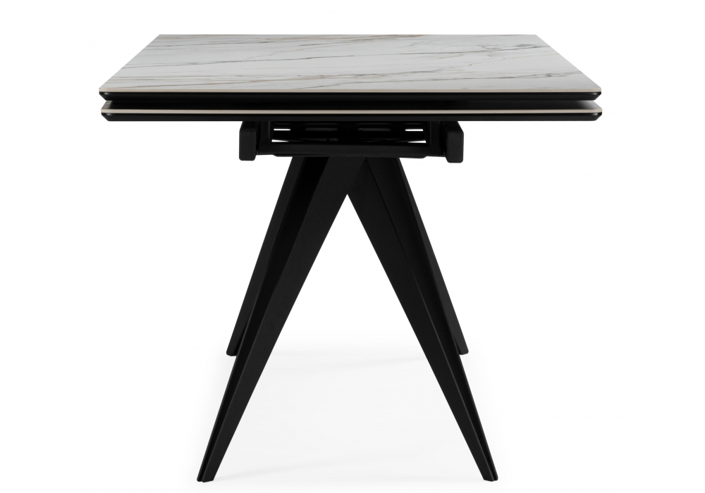 Керамический стол Дарвин 160(220)х89 белый с прожилками gilt white / черный