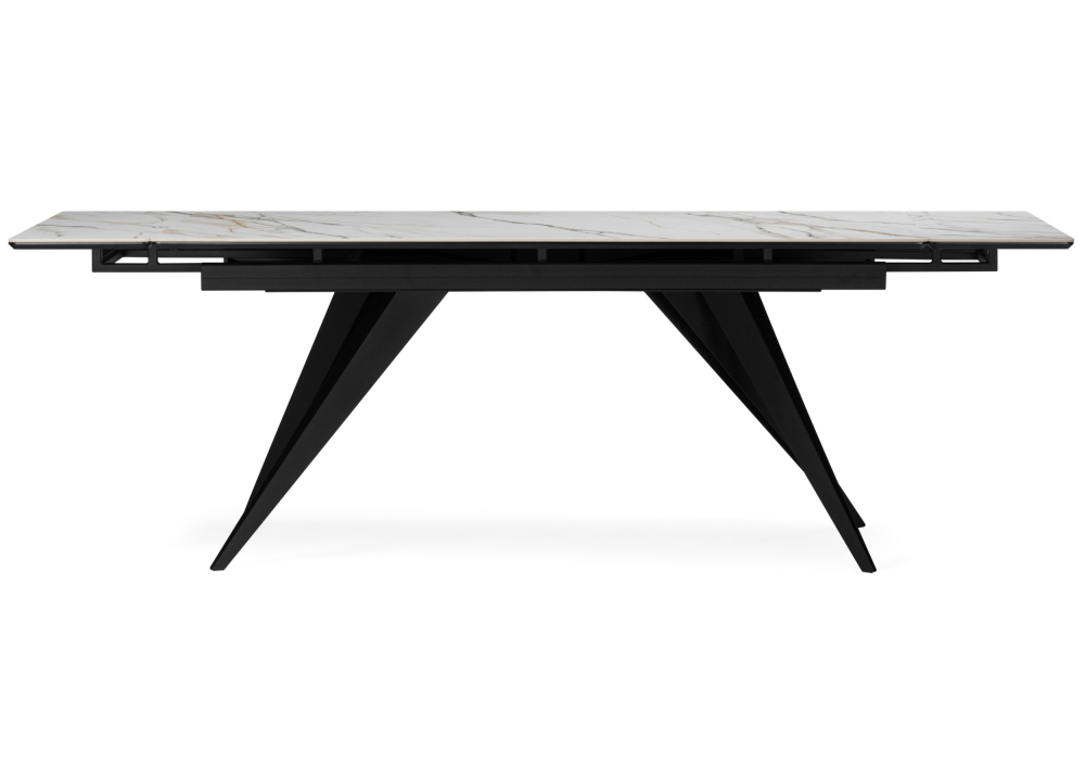 Керамический стол Дарвин 160(220)х89 белый с прожилками gilt white / черный