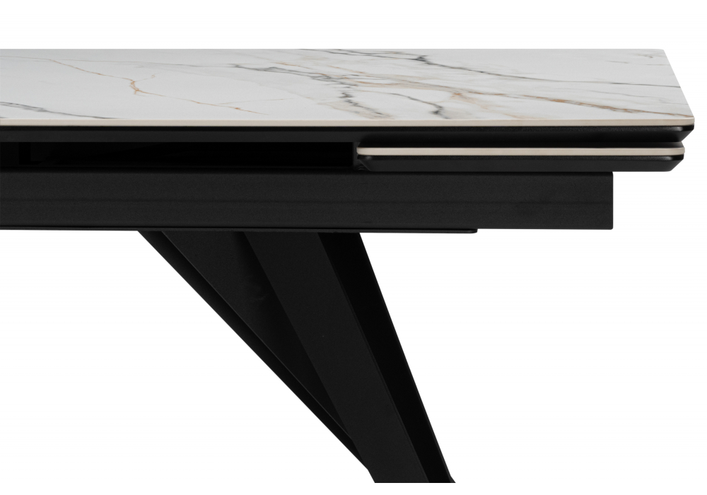 Керамический стол Дарвин 160(220)х89 белый с прожилками gilt white / черный