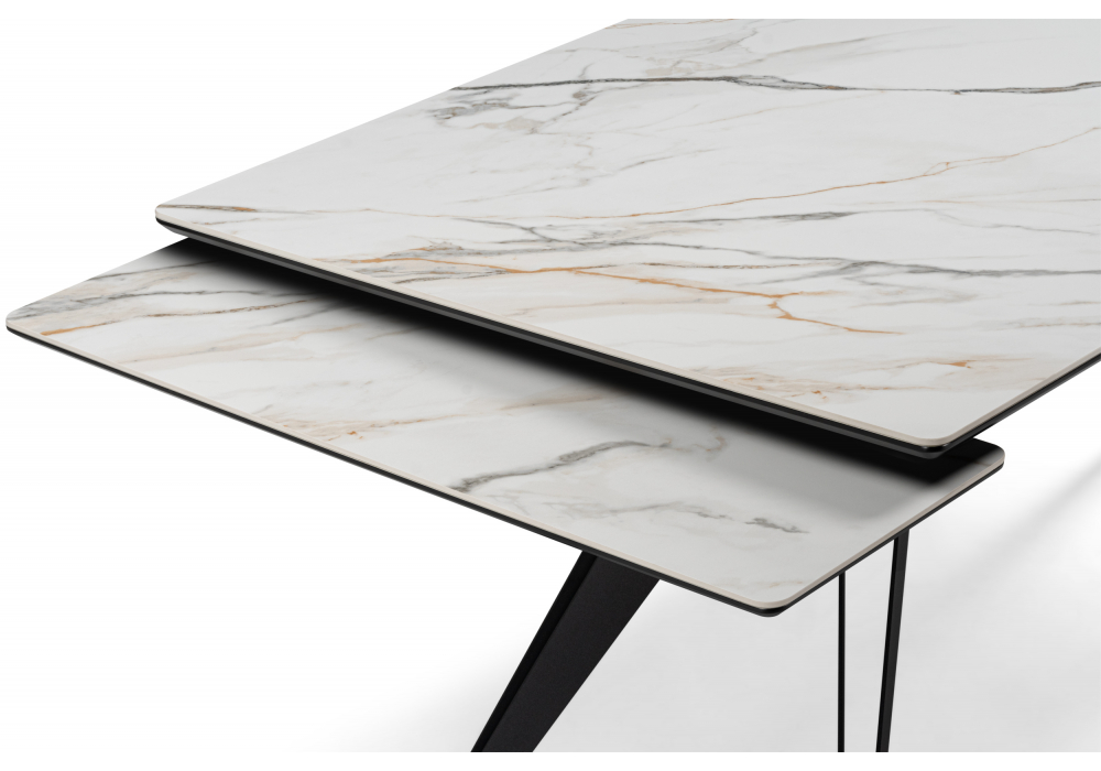 Керамический стол Дарвин 160(220)х89 белый с прожилками gilt white / черный