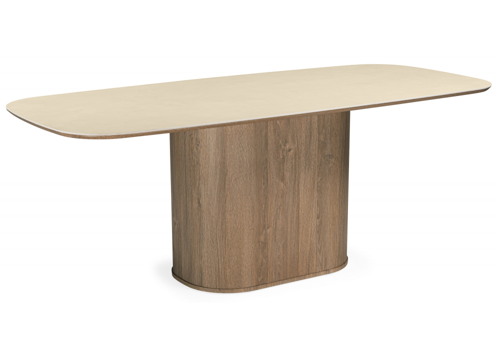 Керамический стол Эллипсо 200х90 okara light yellow / дуб американский