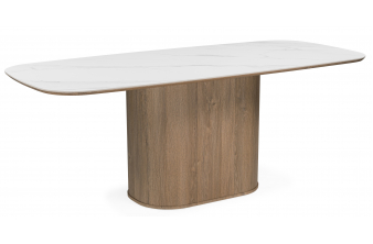 Керамический стол Эллипсо 200х90 snow white / дуб американский