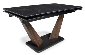 Керамический стол Кели 140(200)х80х76 черный мрамор / орех кантри / черный