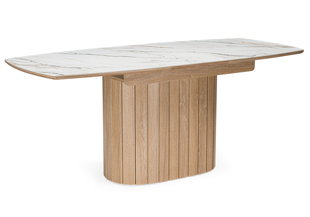 Керамический стол Люмен 140(180)х80 белый с прожилками gilt white / дуб американский