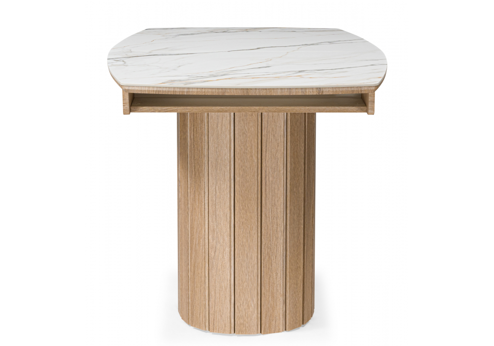 Керамический стол Люмен 140(180)х80 белый с прожилками gilt white / дуб американский