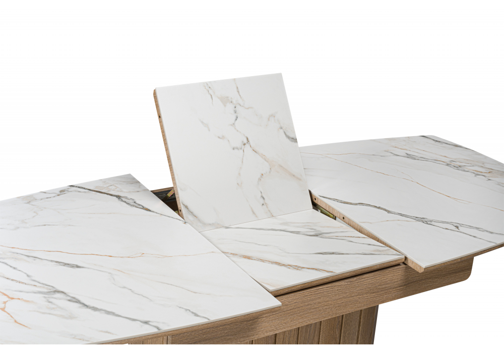 Керамический стол Люмен 140(180)х80 белый с прожилками gilt white / дуб американский