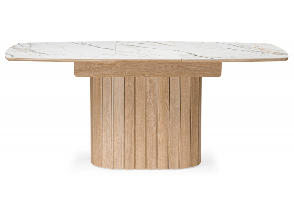 Керамический стол Люмен 140(180)х80 белый с прожилками gilt white / дуб американский