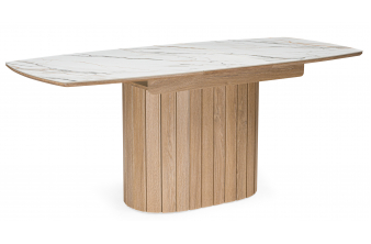 Керамический стол Люмен 140(180)х80 белый с прожилками gilt white / дуб американский