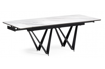 Керамический стол Марвин 160(220)х90х76 белый мрамор / черный