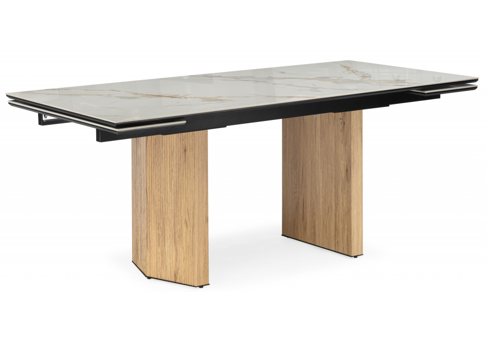 Керамический стол Монерон 180(240)x90 calacatta gold / дуб монтана