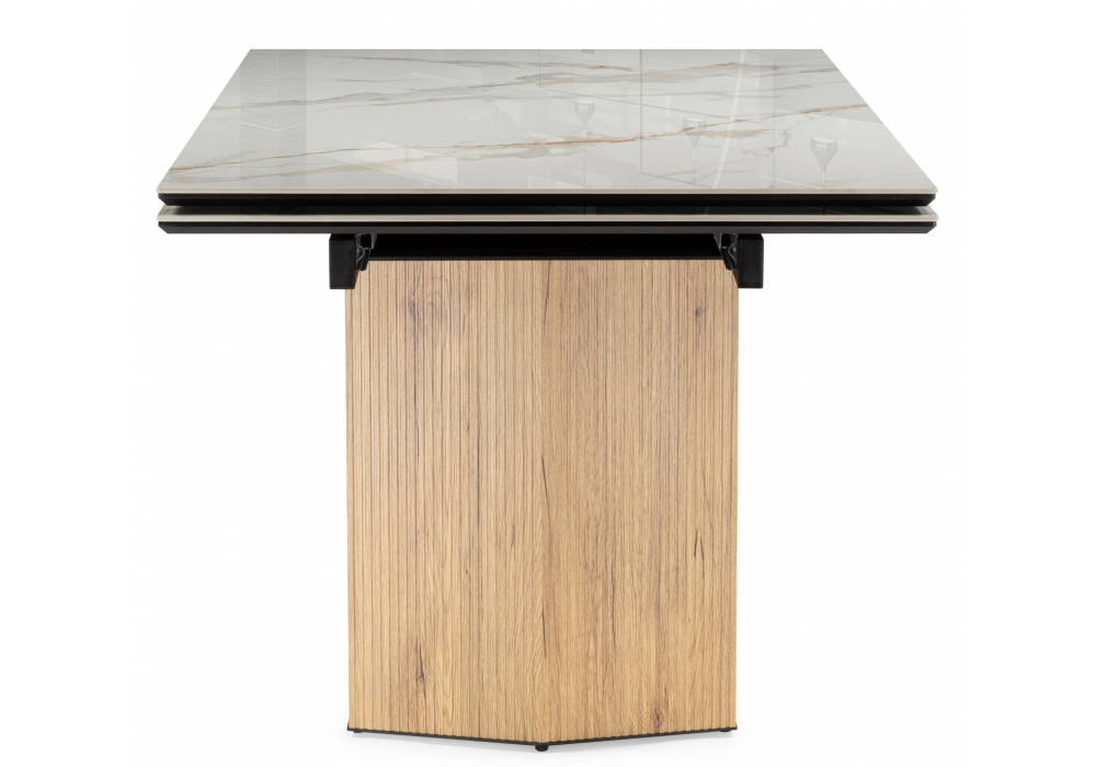 Керамический стол Монерон 180(240)x90 calacatta gold / дуб монтана