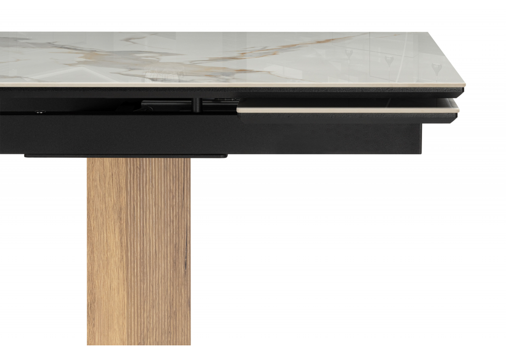 Керамический стол Монерон 180(240)x90 calacatta gold / дуб монтана