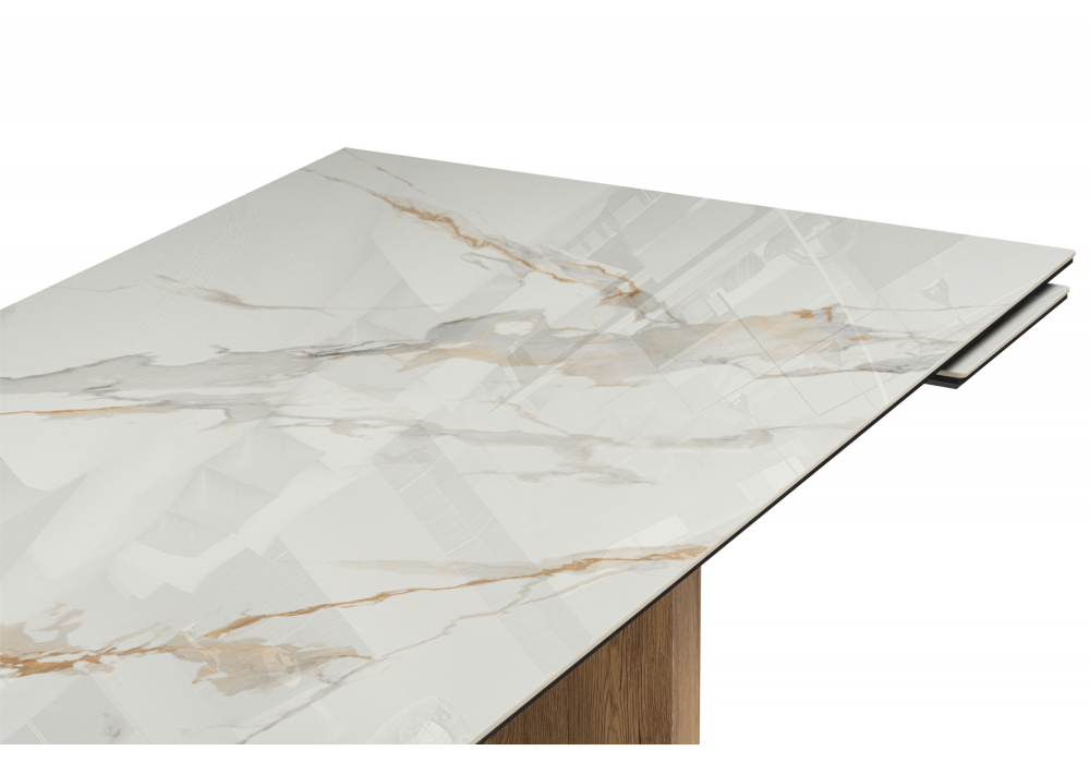 Керамический стол Монерон 180(240)x90 calacatta gold / дуб монтана