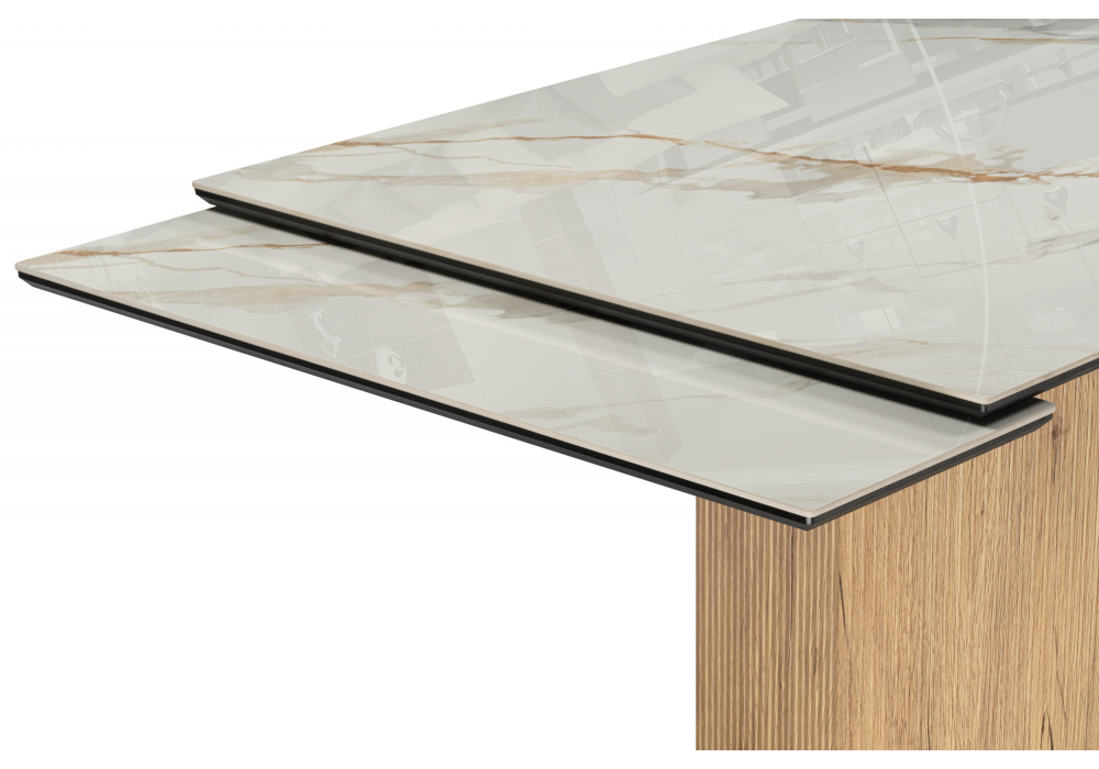 Керамический стол Монерон 180(240)x90 calacatta gold / дуб монтана