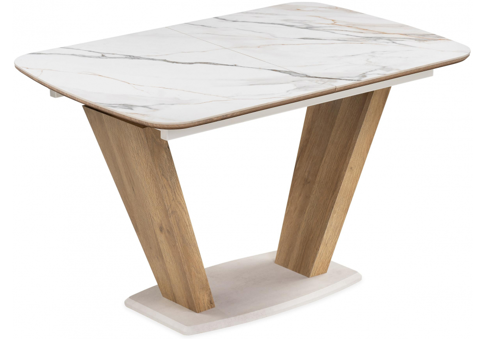 Керамический стол Петир 120(160)х80х75 gilt white / дуб монтана