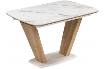 Керамический стол Петир 120(160)х80х75 gilt white / дуб монтана