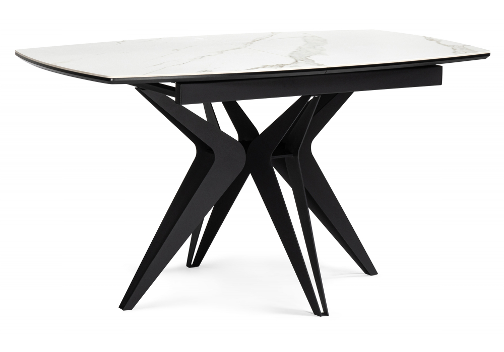 Керамический стол Риполь 160(205)х89 белый мрамор snow white / черный