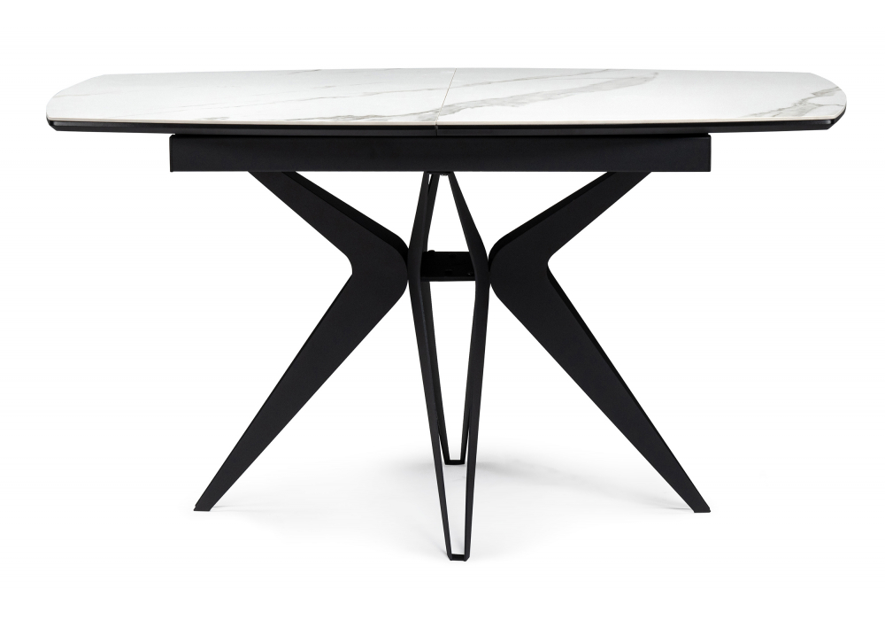 Керамический стол Риполь 160(205)х89 белый мрамор snow white / черный
