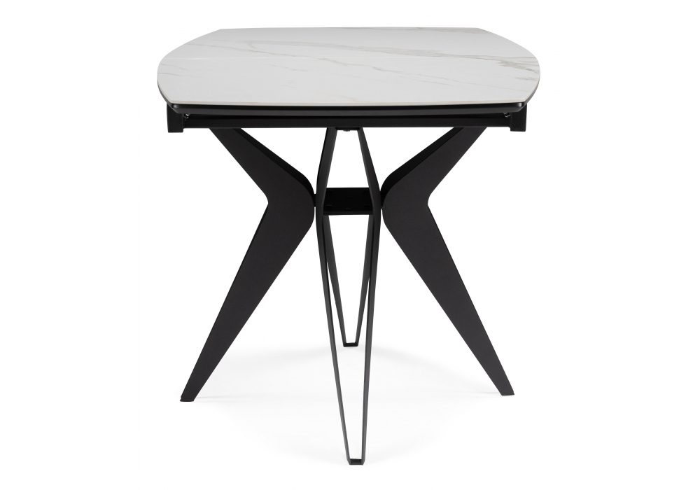 Керамический стол Риполь 160(205)х89 белый мрамор snow white / черный