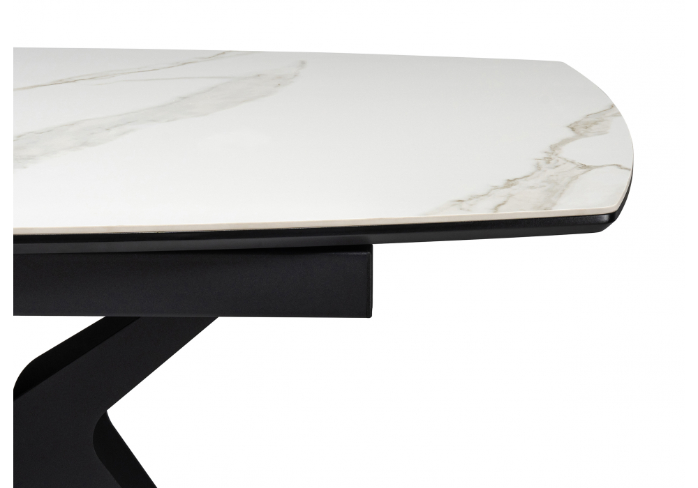 Керамический стол Риполь 160(205)х89 белый мрамор snow white / черный