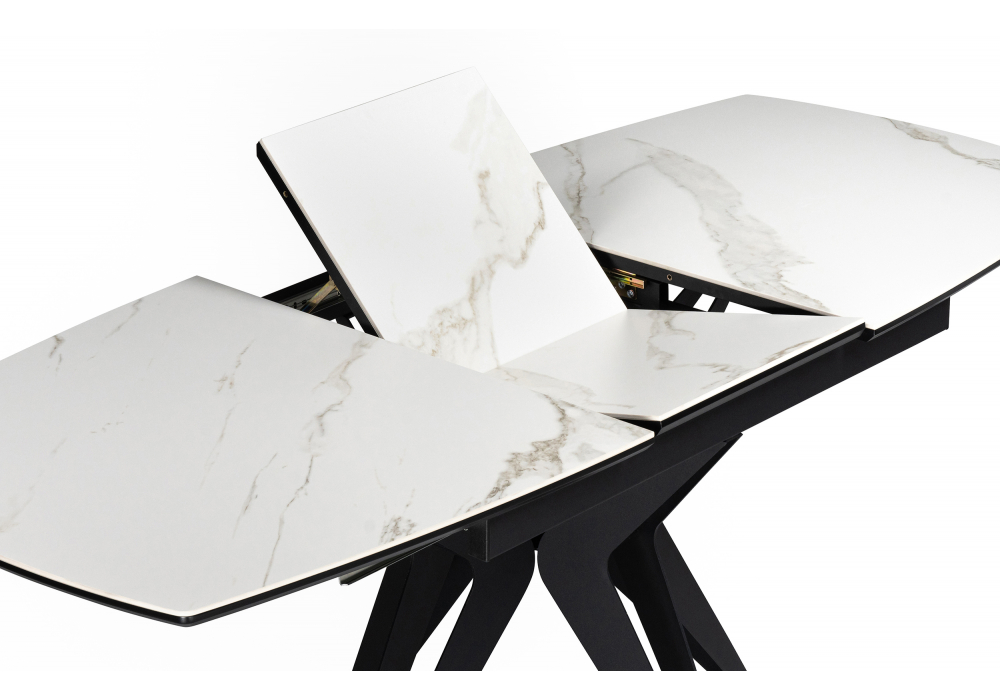 Керамический стол Риполь 160(205)х89 белый мрамор snow white / черный