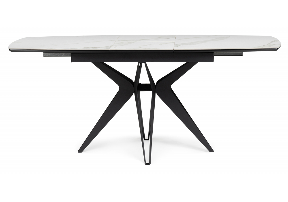 Керамический стол Риполь 160(205)х89 белый мрамор snow white / черный
