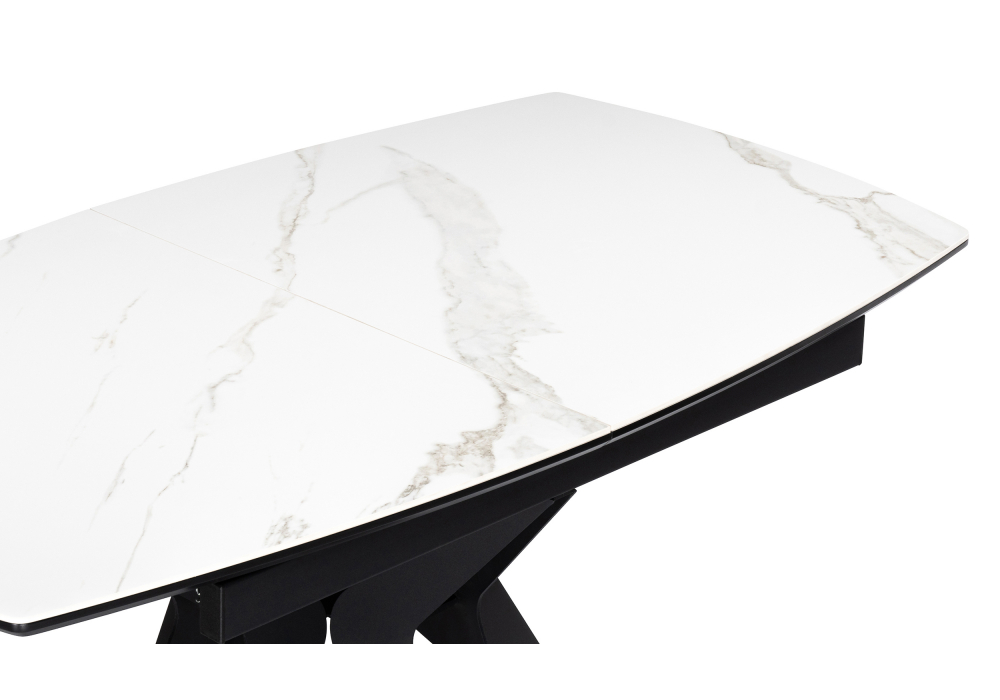 Керамический стол Риполь 160(205)х89 белый мрамор snow white / черный