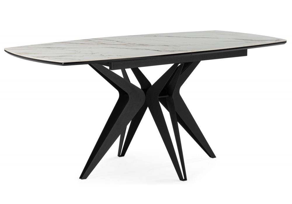 Керамический стол Риполь 160(205)х89 белый с прожилками gilt white / черный