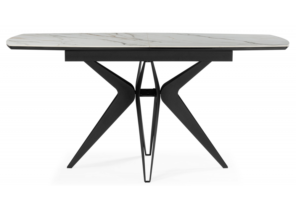 Керамический стол Риполь 160(205)х89 белый с прожилками gilt white / черный