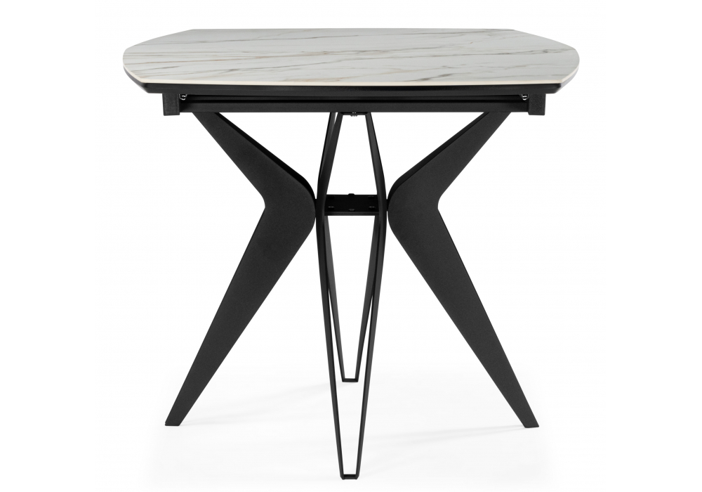 Керамический стол Риполь 160(205)х89 белый с прожилками gilt white / черный